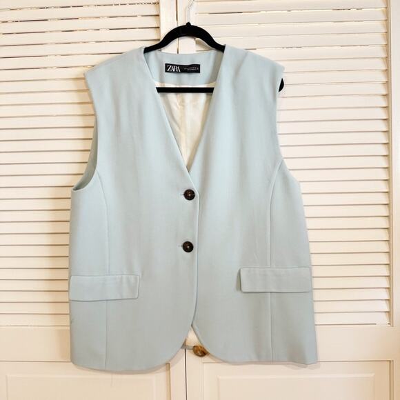 Zara Light Blue Button Down Vest - Picture 3 of 5
